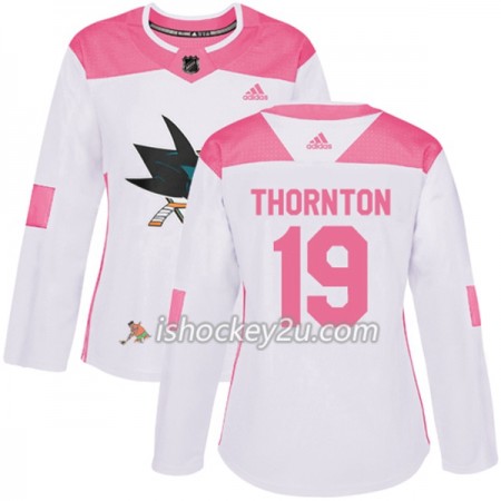 Dame NHL San Jose Sharks Trøje Joe Thornton 19 Adidas 2017-2018 Hvid Lyserød Fashion Authentic